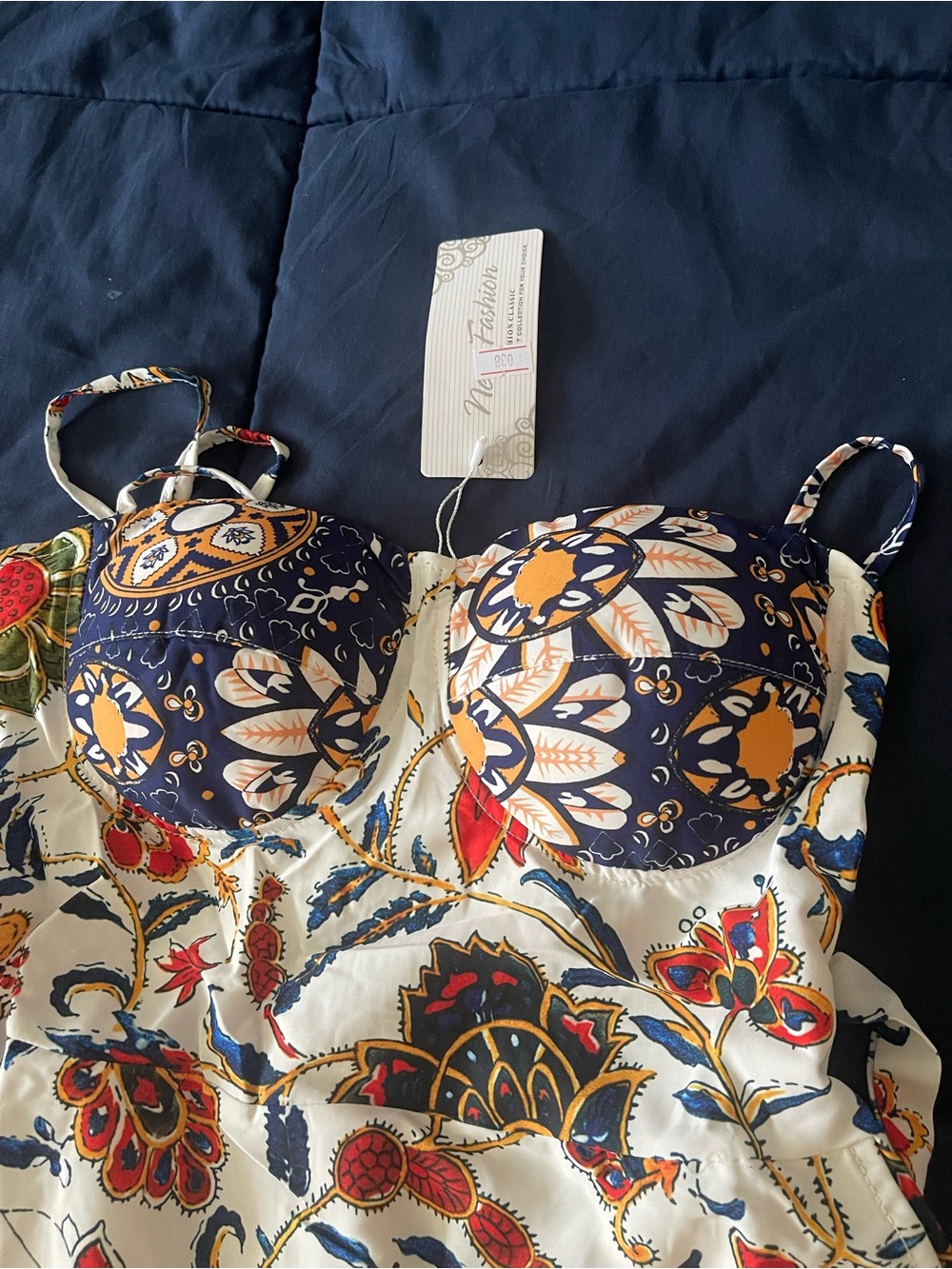 White Maxi Dress with Multicolor Floral Motif - Picture 8 of 8